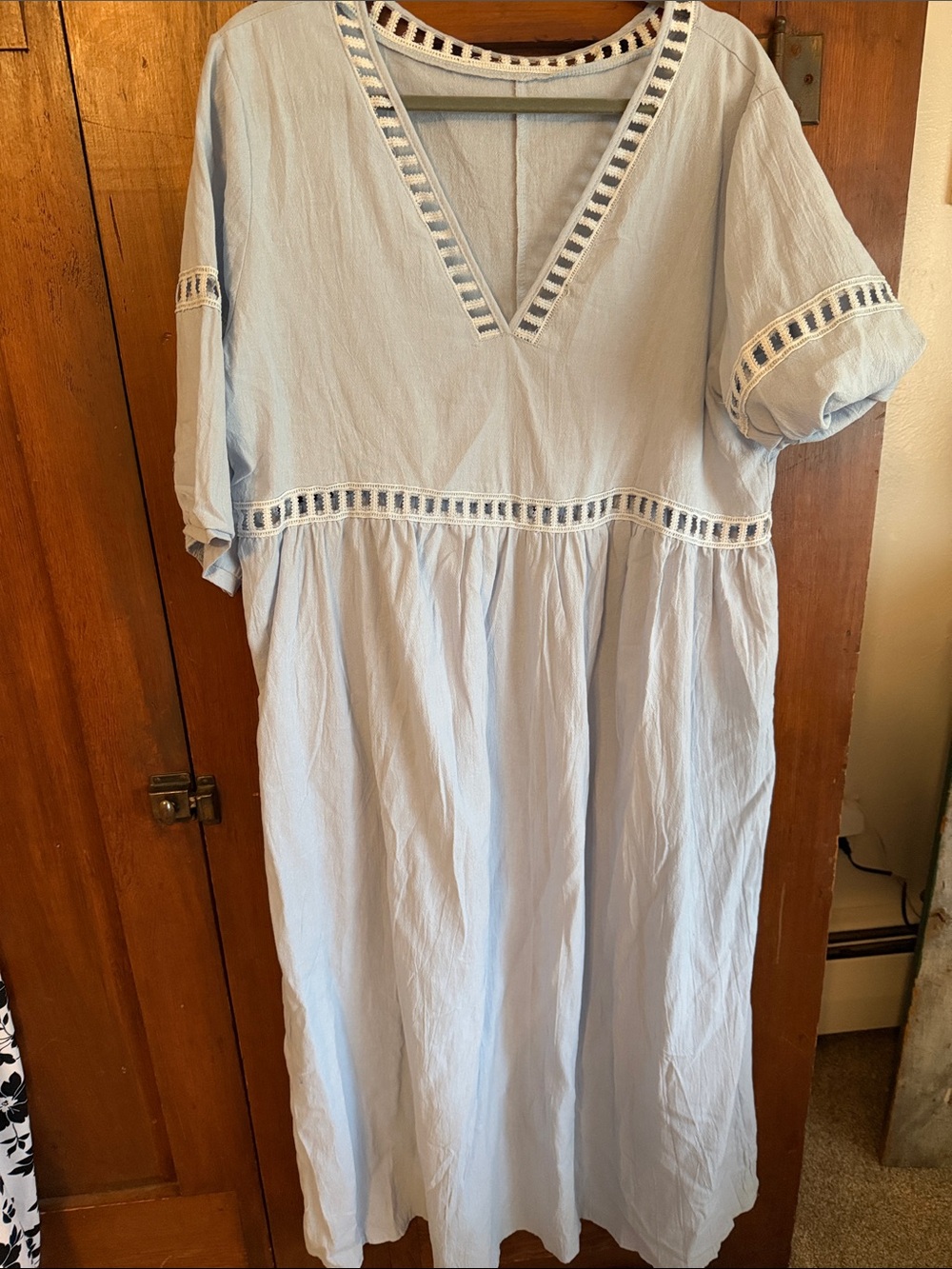 Light Blue V-Neck Cotton Maxi Dress